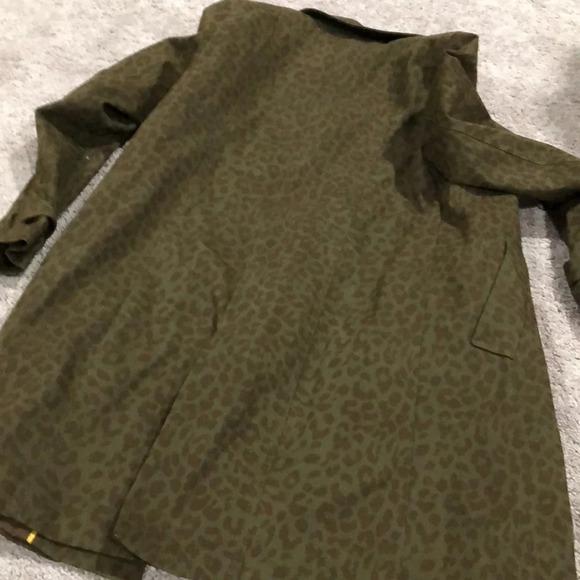 Zara Basic Glen Leopard Print Button Up Long Coat Green & Brown Size small - Picture 7 of 10